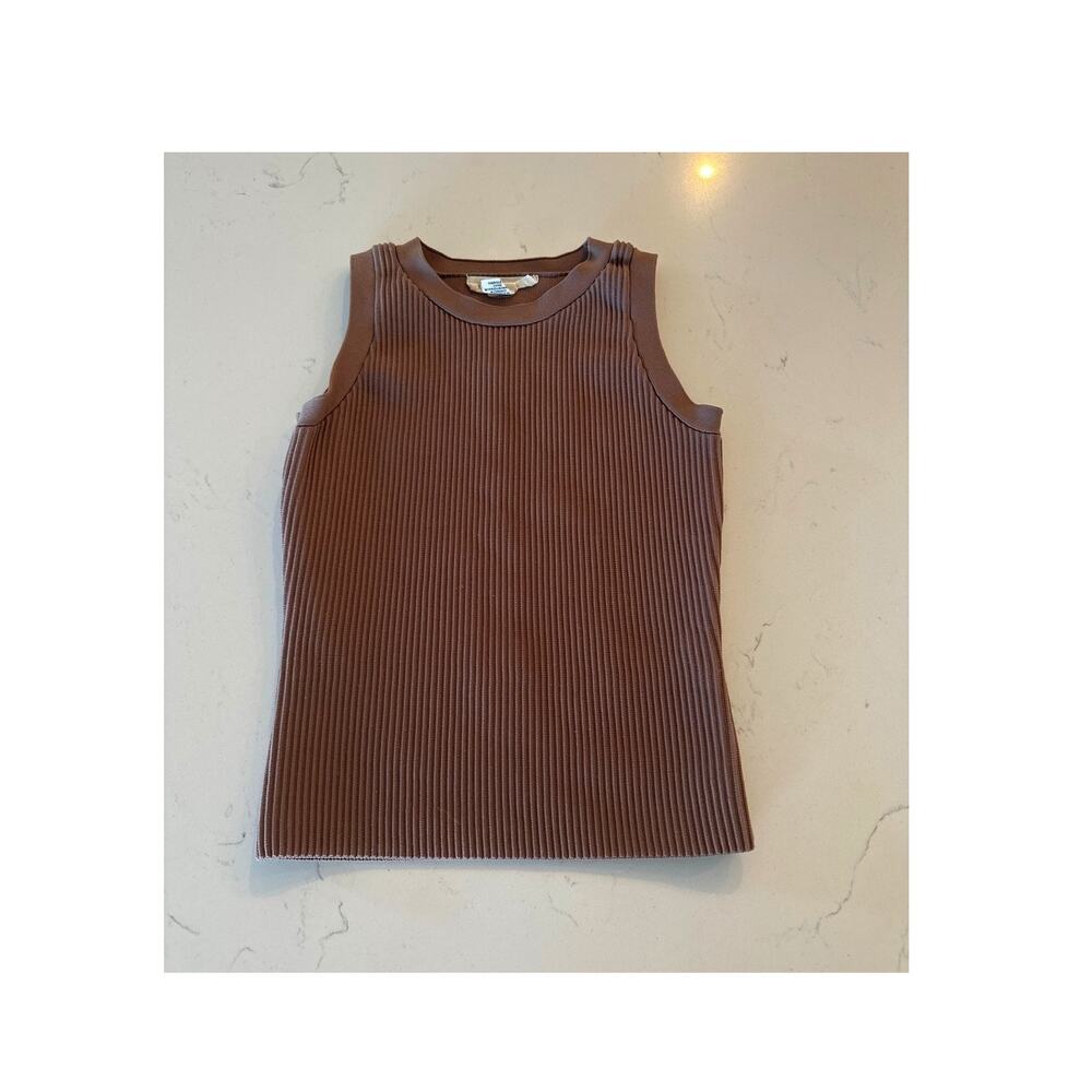 Happily Grey Brown Ribbed Crew Neck Stretch Fitted Tank Top Size XS